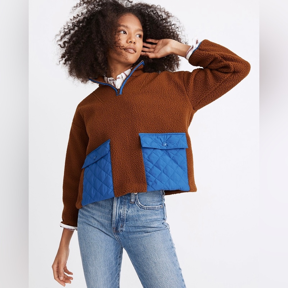 Madewell Recycled Poly Fleece Quilted-Pocket Quarter Zip Jacket M